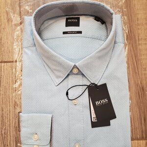 NWT HUGO BOSS Lukas Long Sleeve Blue Textured Shirt Mens XL